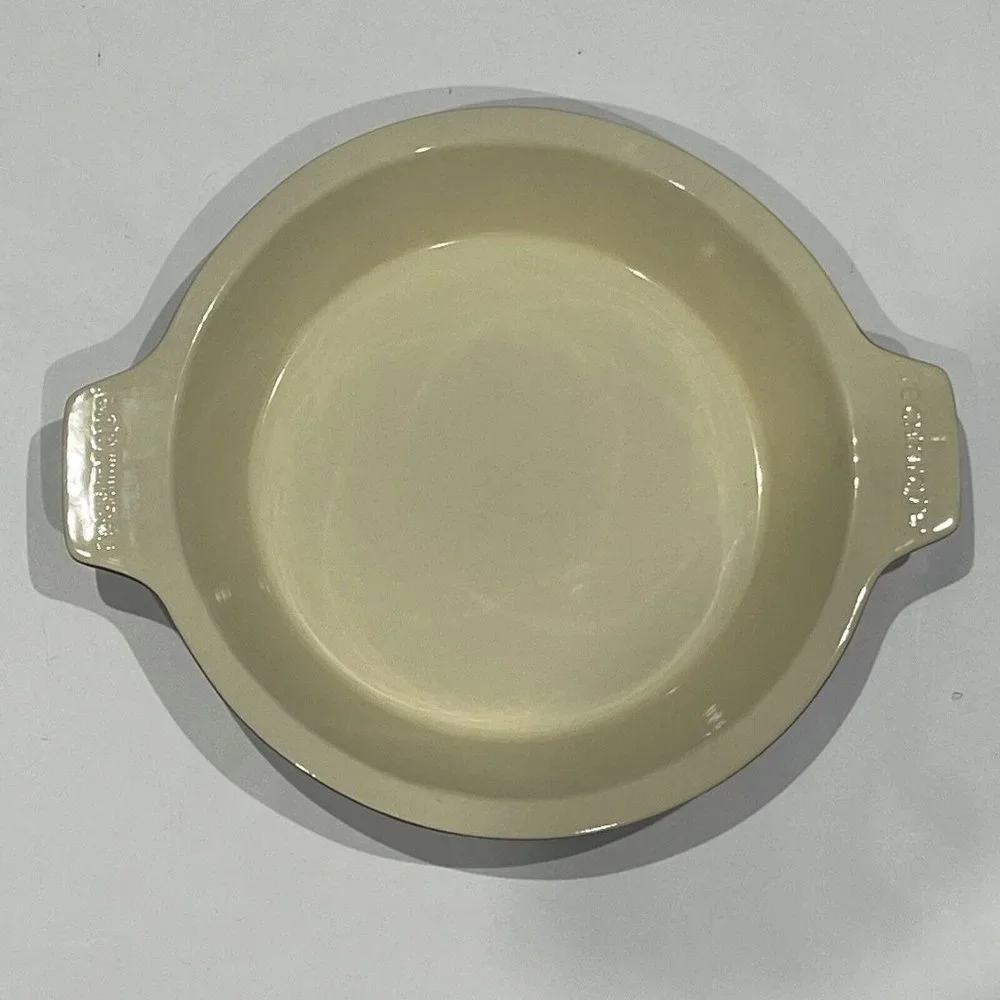QVC Technique Ceramic Brown And Cream 10” Pie Plate With Lifter And Instructions
